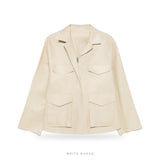 Women's Beige Lambskin Four-Pocket Utility Jacket – view 3