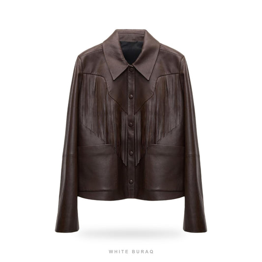 Women's Dark Brown Leather Western Fringe Jacket