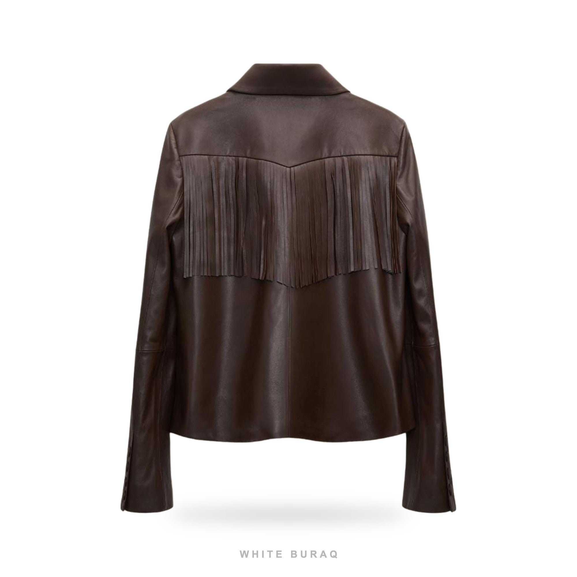 Women's Dark Brown Leather Western Fringe Jacket – view 2