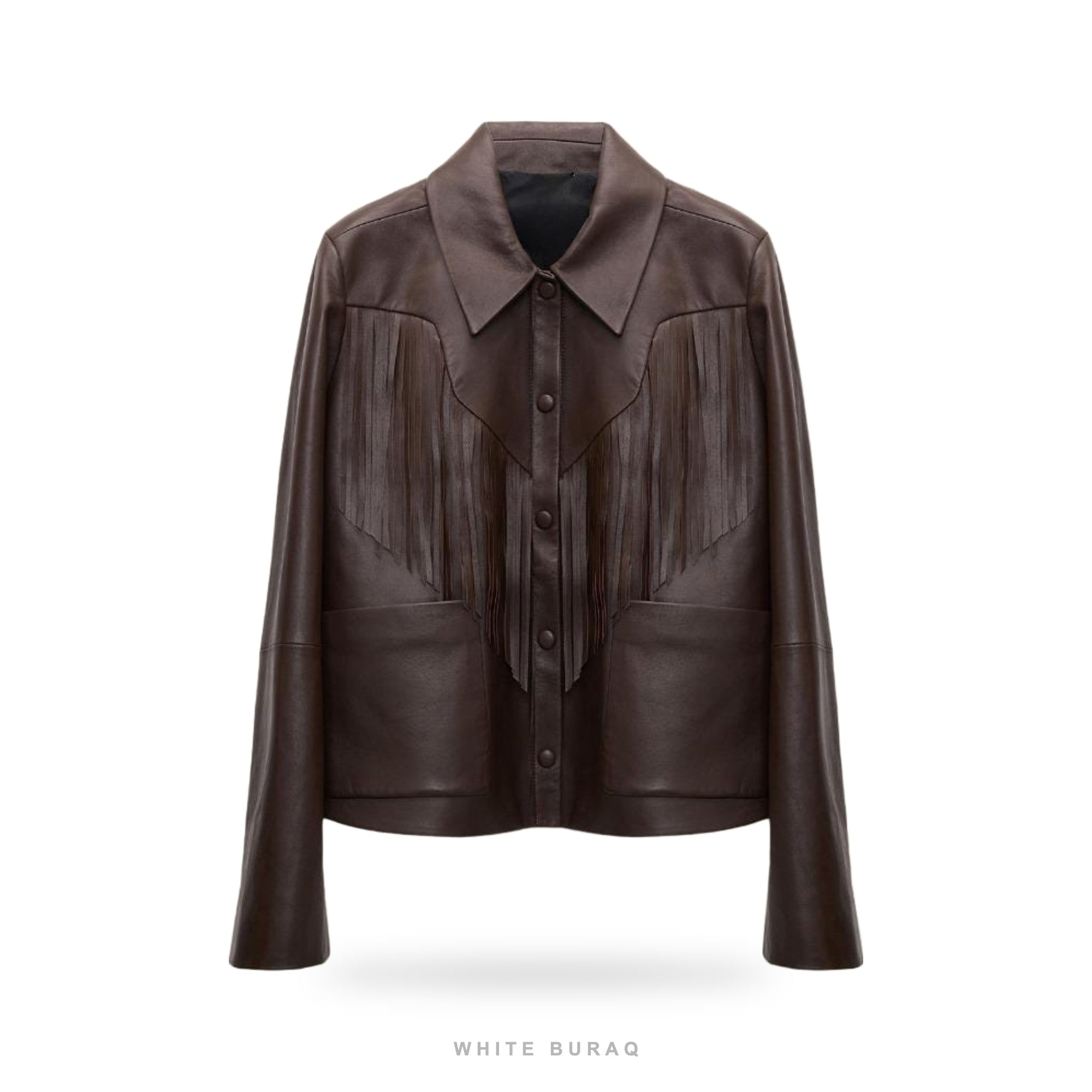 Women's Dark Brown Leather Western Fringe Jacket – view 3