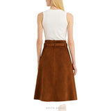 Women's Brown Suede Belted A-Line Midi Skirt – view 2