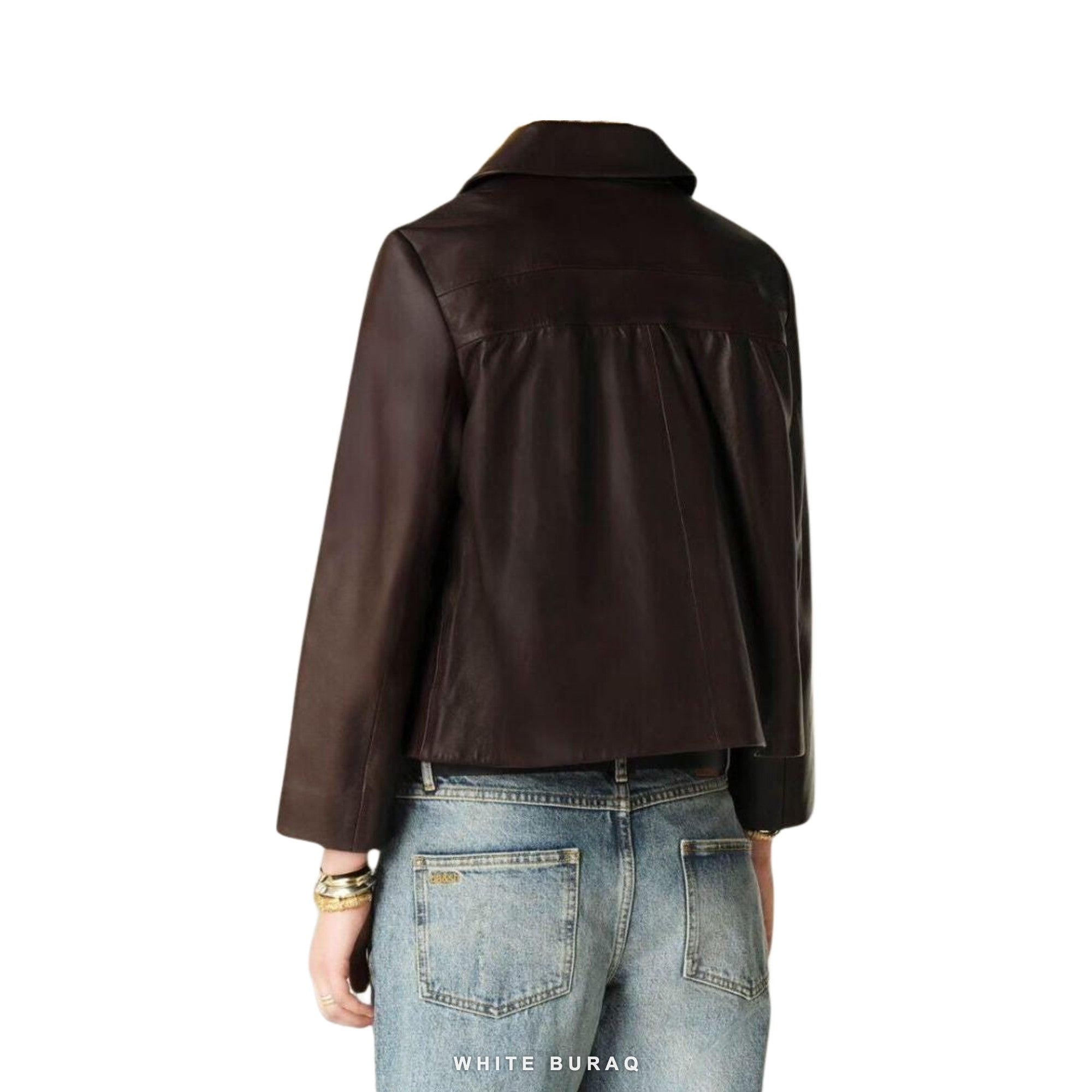 Women's Brown Sheepskin Peter Pan Collar Jacket – view 4