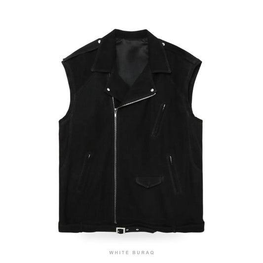Women's Black Suede Biker Vest