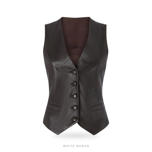 Women's Vintage Brown Lambskin Tailored Vest