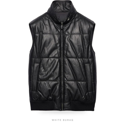 Men's Black Nappa Leather Padded Gilet