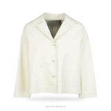 Women's White Nappa Leather Cropped Button Jacket