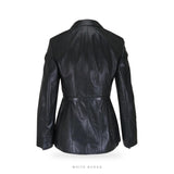 Women's Black Lambskin Belted Trench-Style Jacket – view 2