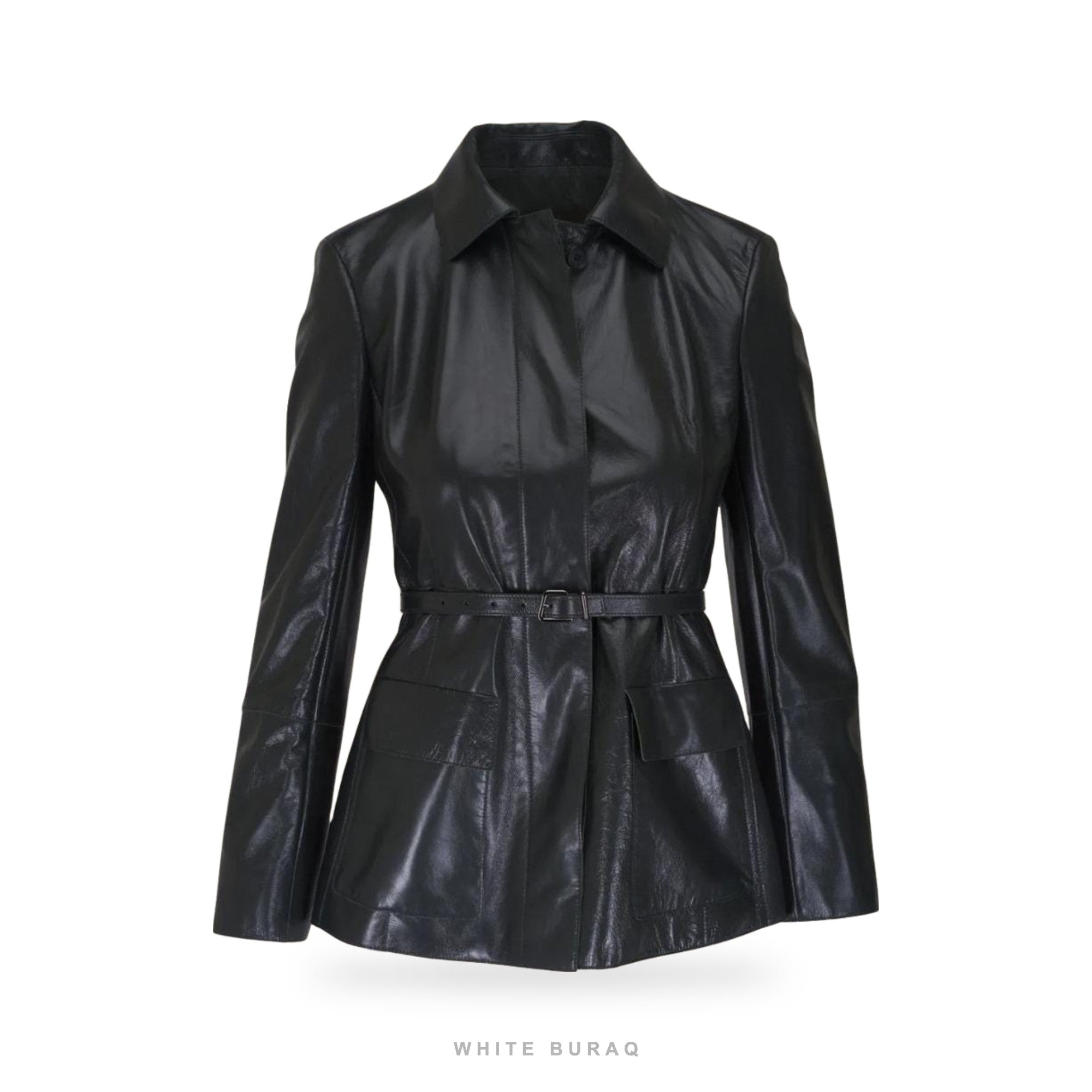 Women's Black Lambskin Belted Trench-Style Jacket – view 3