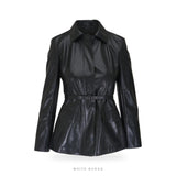 Women's Black Lambskin Belted Trench-Style Jacket – view 3