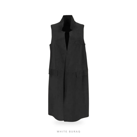 Women's Black Suede Long Vest Coat