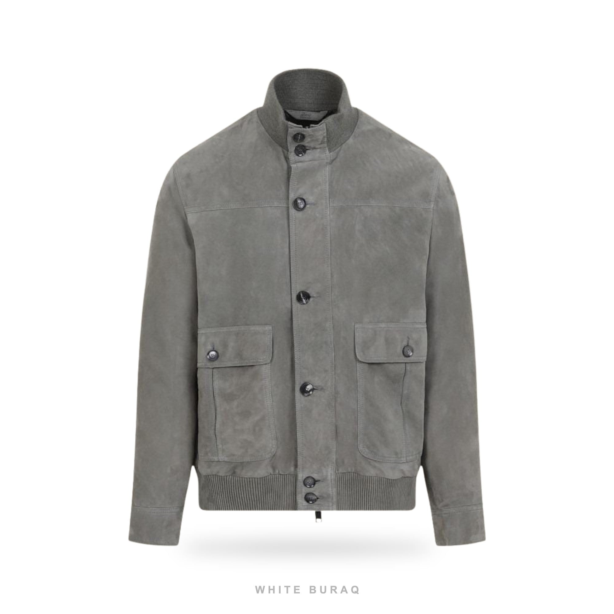 Men's Grey Suede Button Bomber Jacket