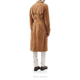 Men's Brown Calfskin Suede Belted Trench Coat – view 3
