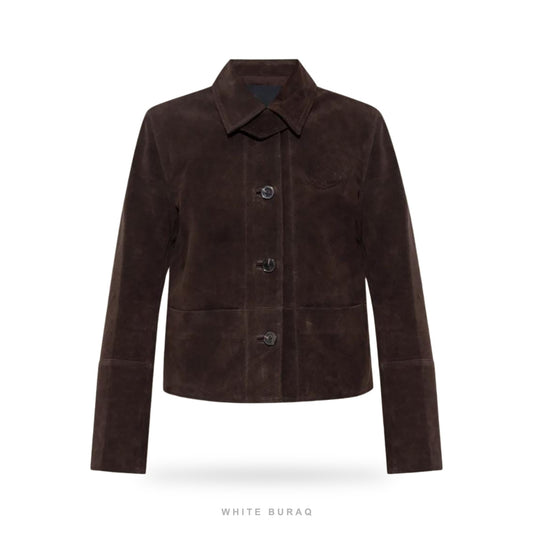Women's Coffee Brown Suede Cropped Button Jacket