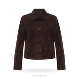 Women's Coffee Brown Suede Cropped Button Jacket – view 3