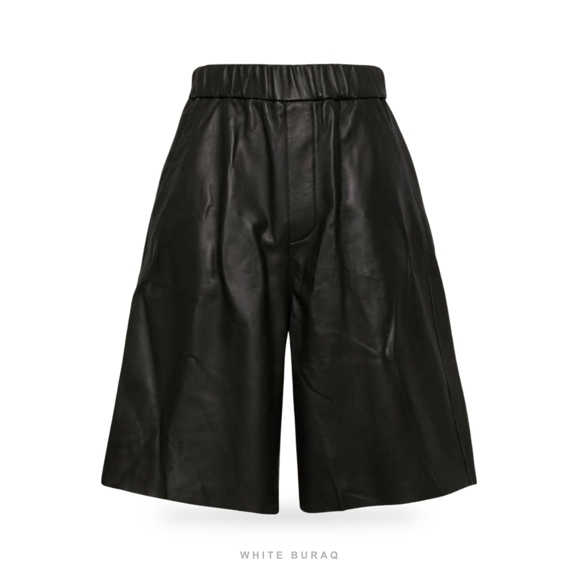Men's Black Sheepskin Wide-Leg Leather Shorts