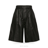 Men's Black Sheepskin Wide-Leg Leather Shorts