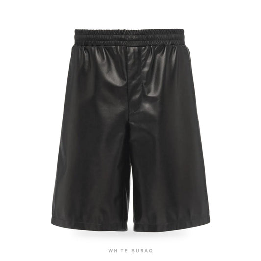 Men's Black Sheepskin Elastic-Waist Leather Shorts