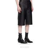 Men's Black Leather Knee-Length Biker Shorts – view 3