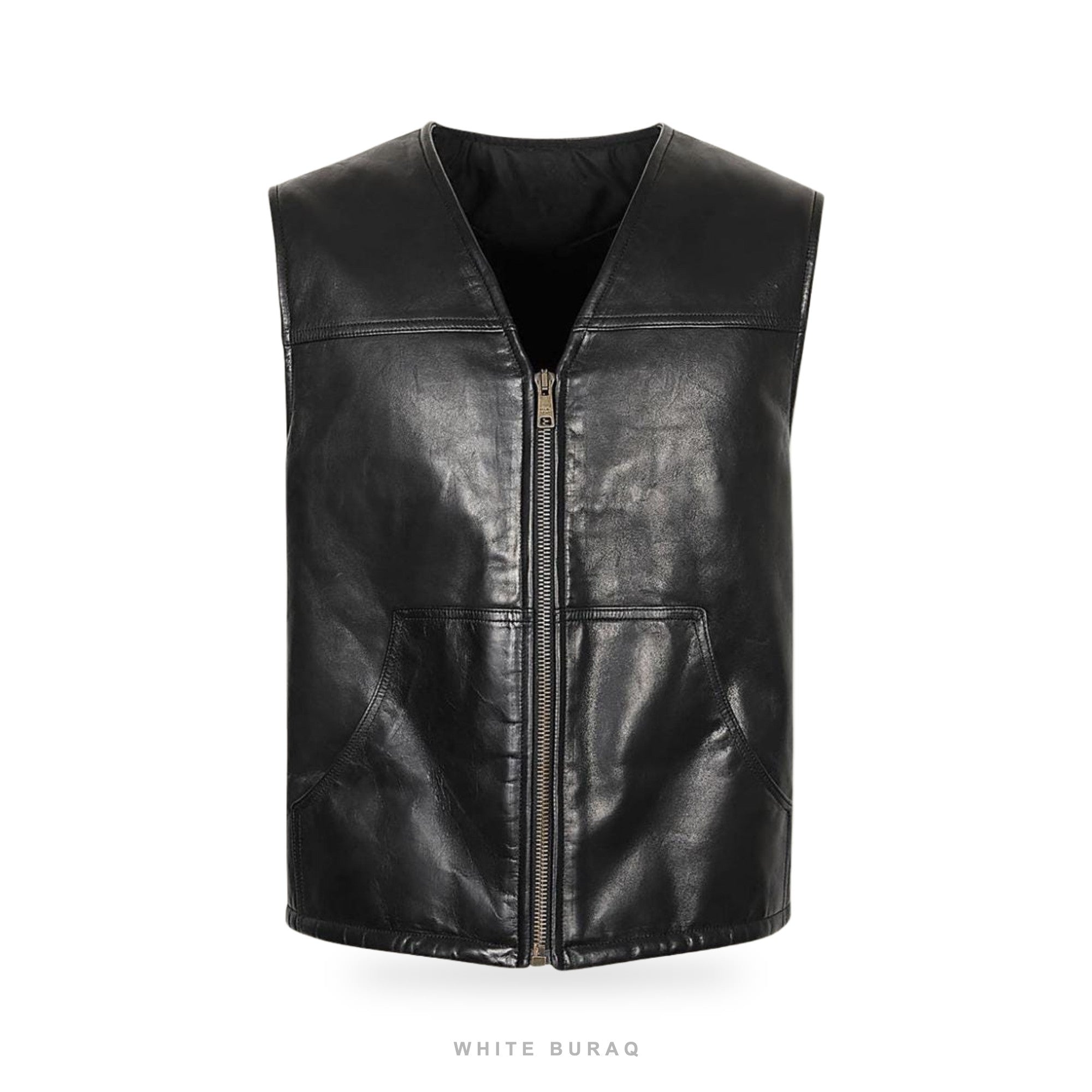 Men's Black Sheepskin V-Neck Zip Vest – view 3