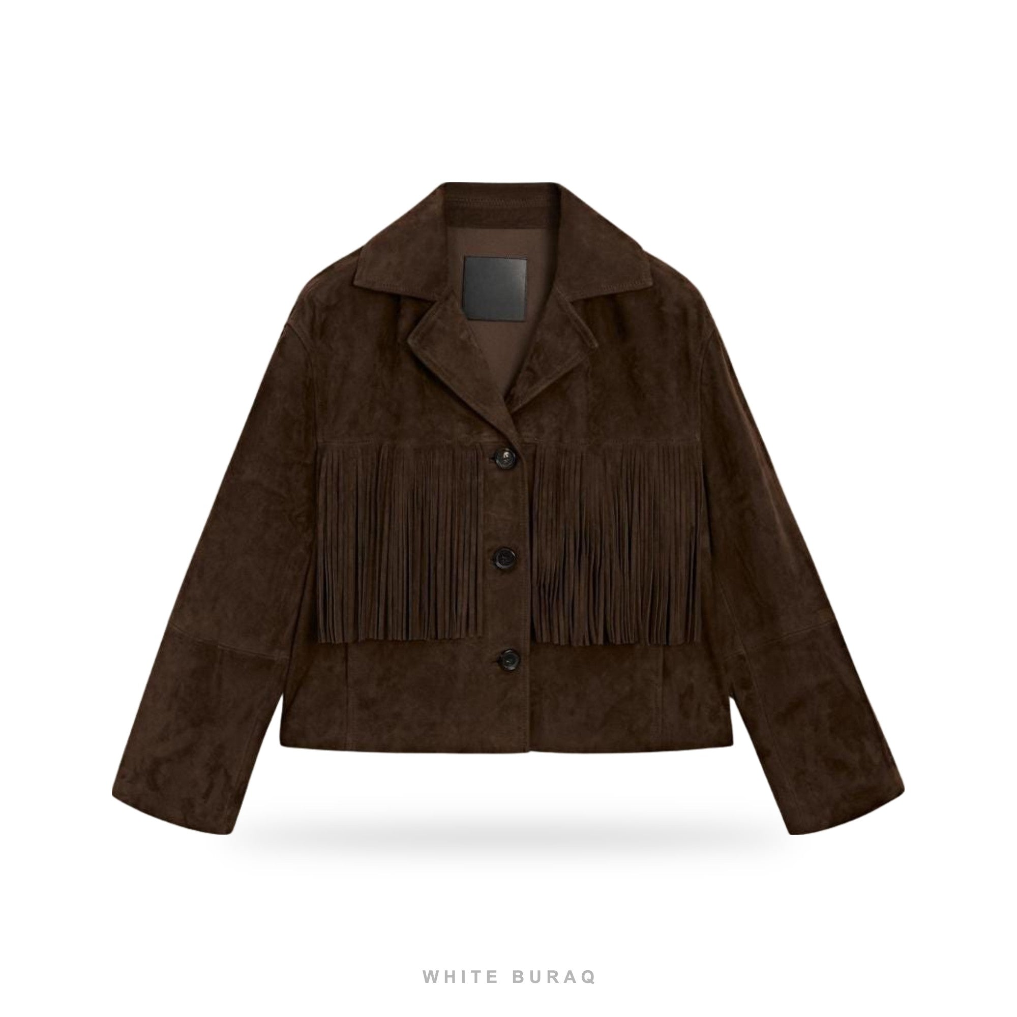 Women's Brown Suede Cropped Fringe Jacket