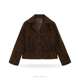 Women's Brown Suede Cropped Fringe Jacket – view 3