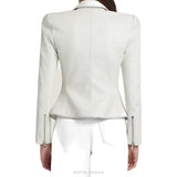 Women's White Sheepskin Moto Blazer with Silver Zips – view 2