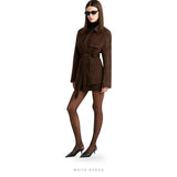 Women's Dark Brown Suede Belted Utility Shirt Jacket – view 2