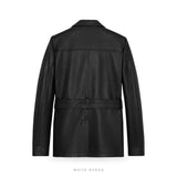 Men's Black Leather Belted Four-Pocket Safari Jacket – view 3