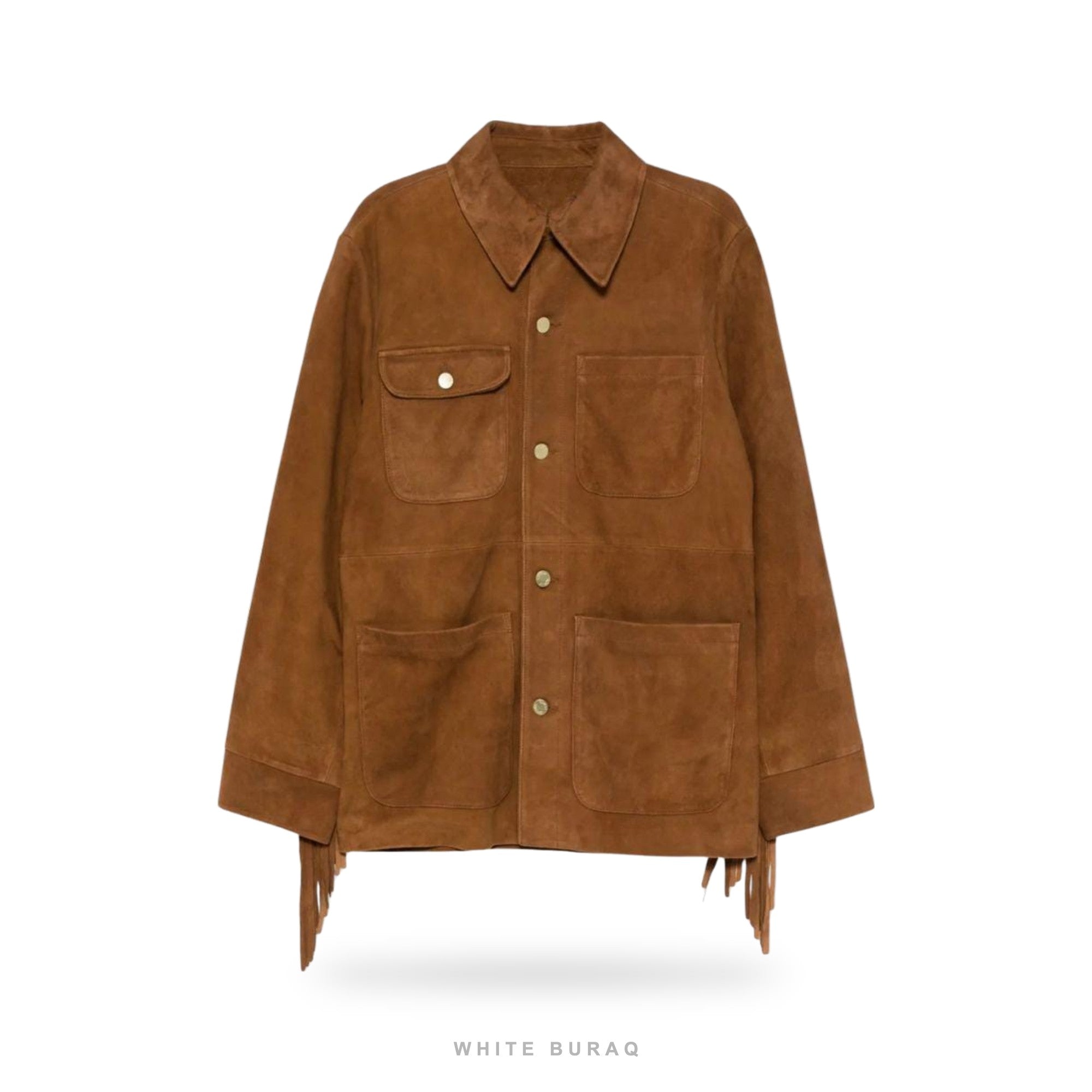 Women's Brown Calfskin Suede Fringe Moto Jacket – view 3