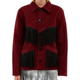 Women's Burgundy Suede Western Jacket with Black Fringe – view 3