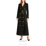 Women's Black Suede Military Belted Trench Coat