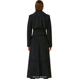 Women's Black Suede Military Belted Trench Coat – view 4