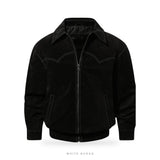 Men's Black Suede Western-Stitch Bomber Jacket – view 3