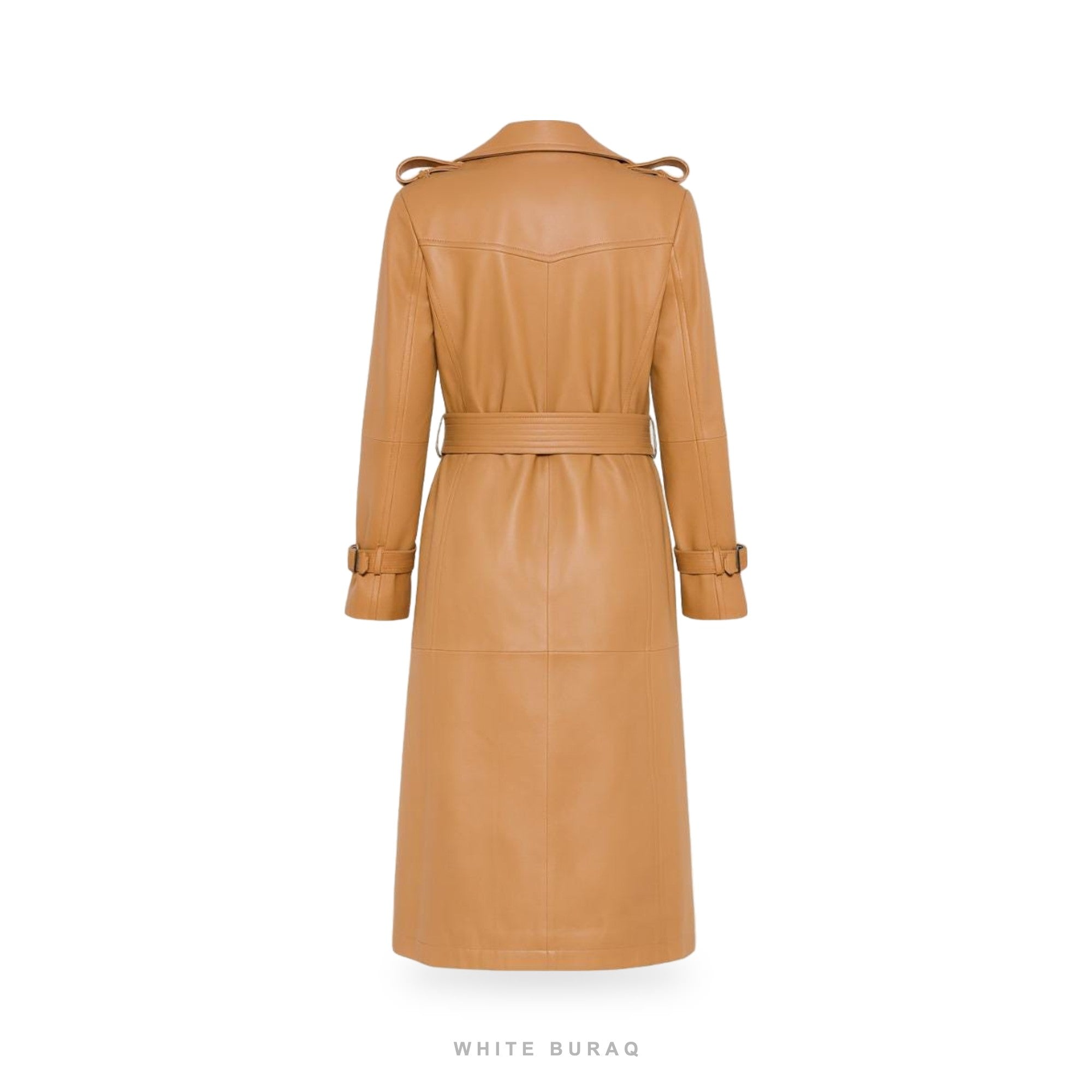 Women's Caramel Sheepskin Leather Double-Breasted Trench Coat – view 2