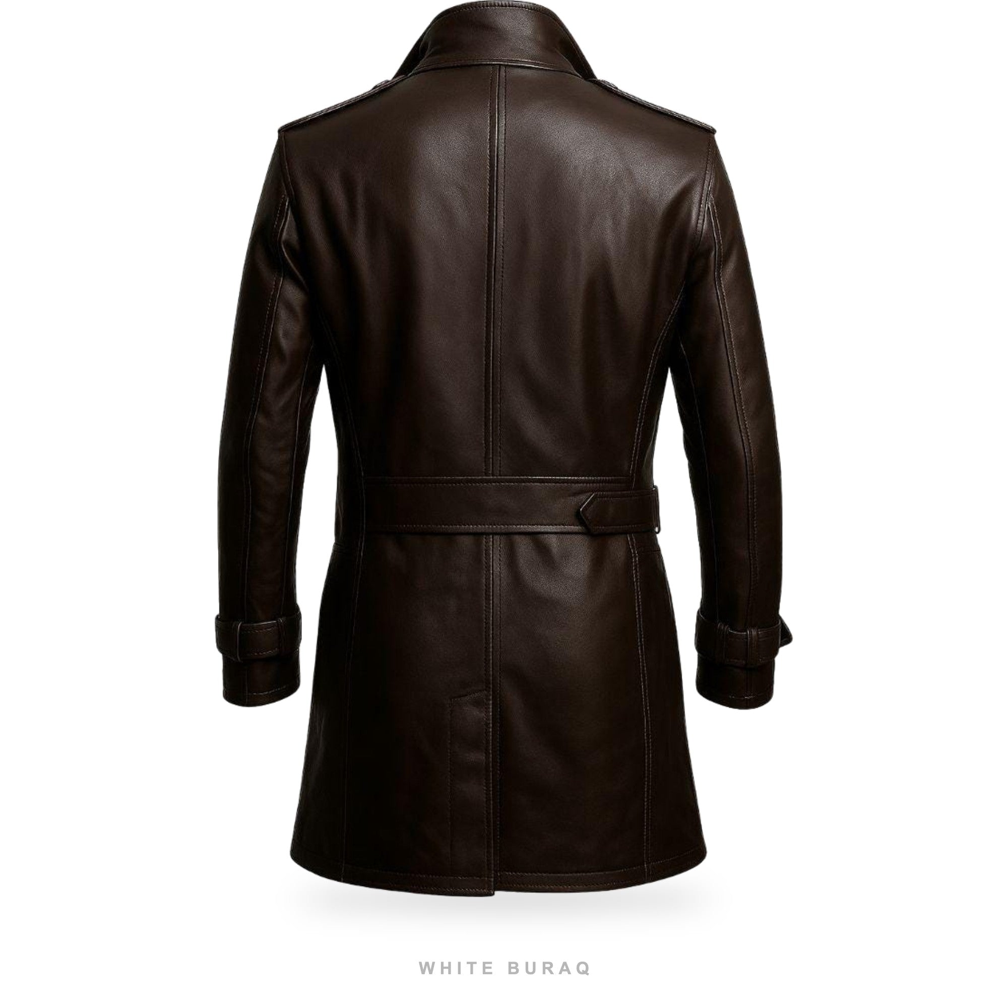 Men's Dark Brown Sheepskin Leather Belted Trench Coat – view 2