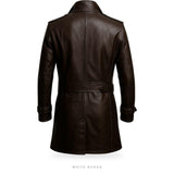 Men's Dark Brown Sheepskin Leather Belted Trench Coat – view 2
