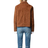 Women's Brown Sheepskin Suede Button Jacket – view 2