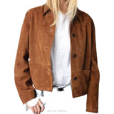 Women's Brown Sheepskin Suede Button Jacket – view 3