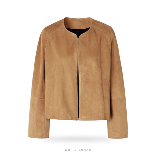 Women's Camel Suede Cropped Bomber Jacket