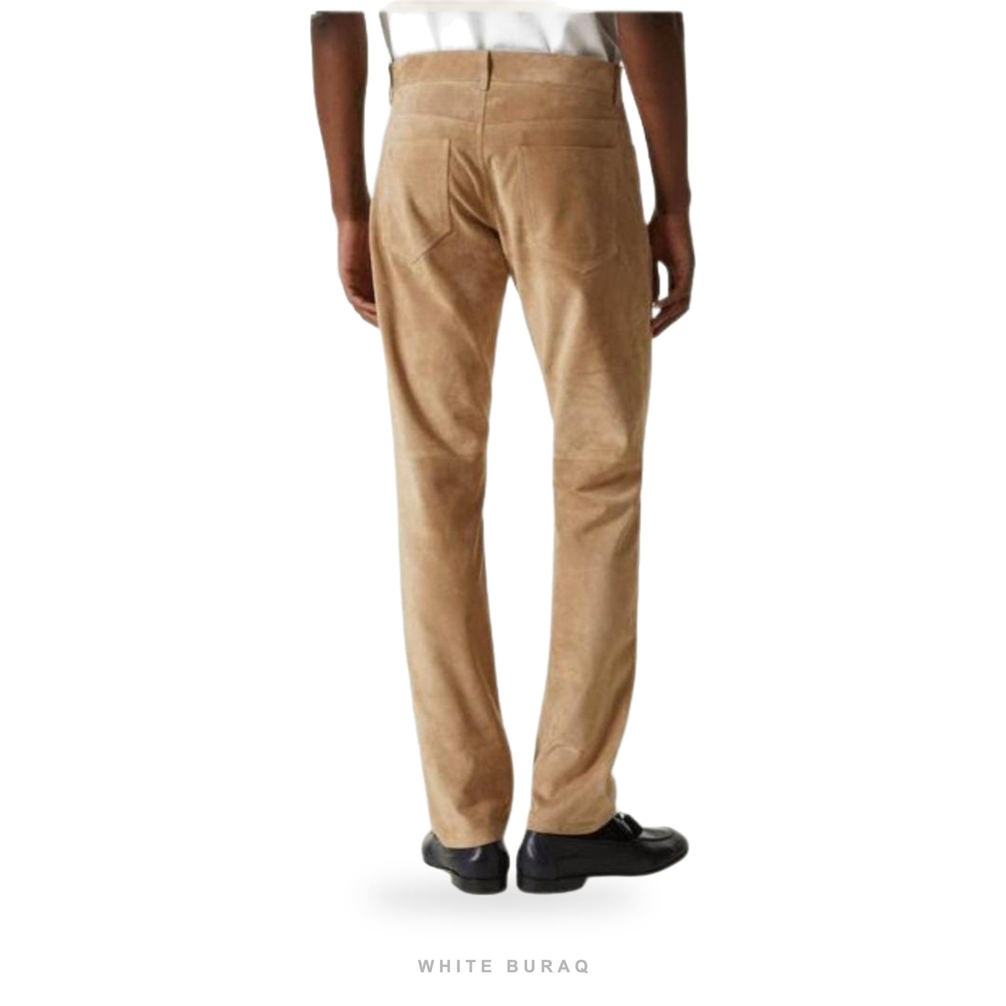 Men's Tan Brown Sheepskin Suede Straight-Leg Pants – view 2