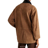 Women's Brown Suede Overshirt Jacket with Leather Collar – view 2