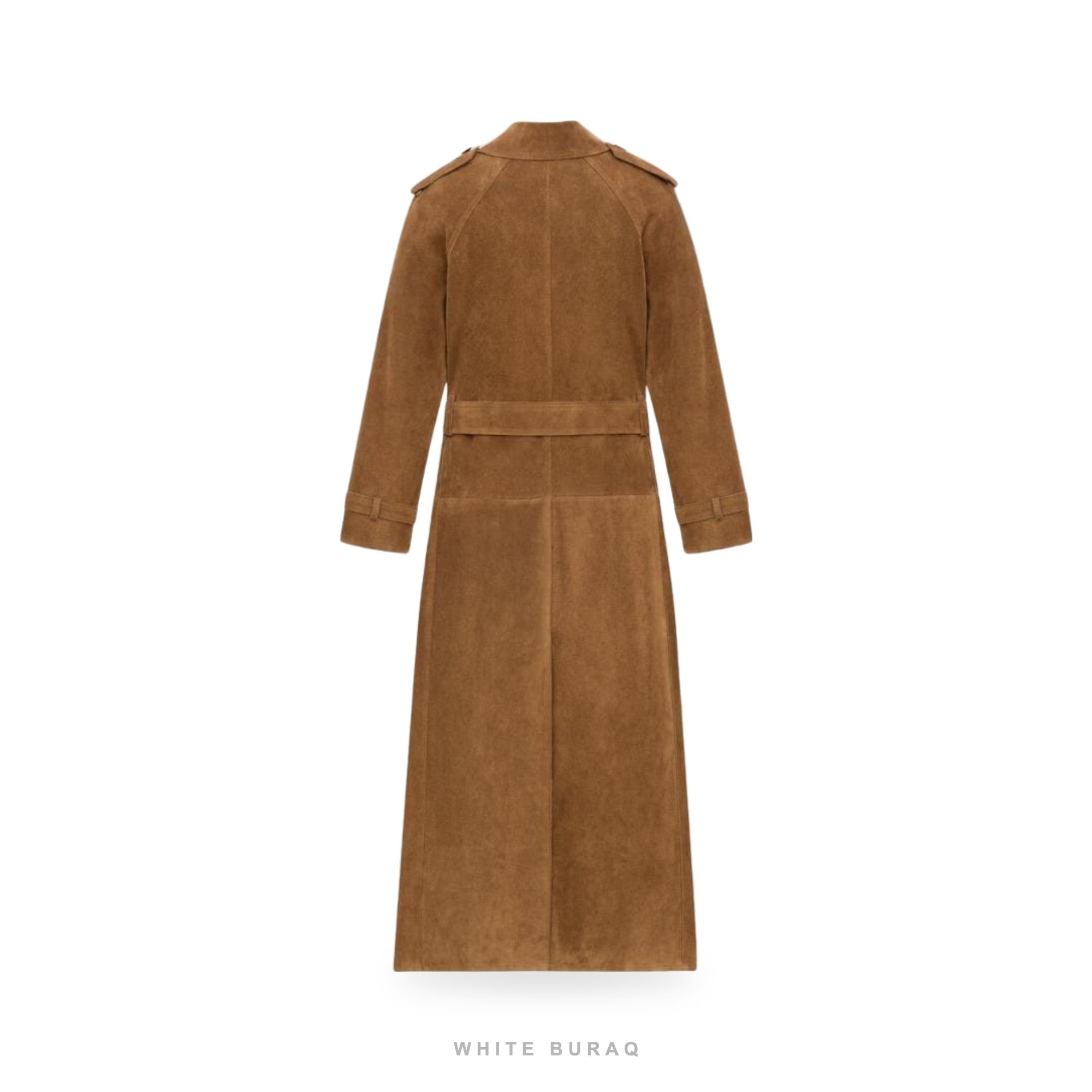 Women's Brown Sheepskin Suede Belted-Cuff Trench – view 4