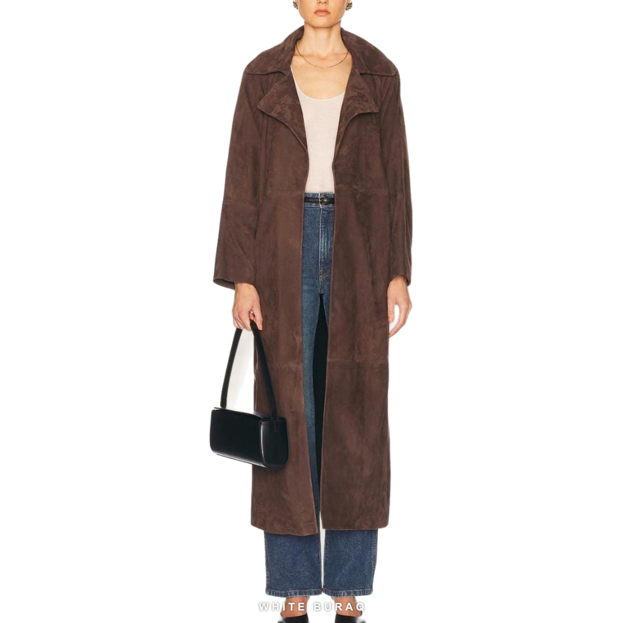 Women's Mocha Sheepskin Suede Belted Trench