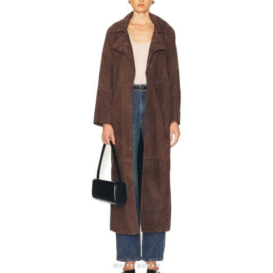 Women's Mocha Sheepskin Suede Belted Trench