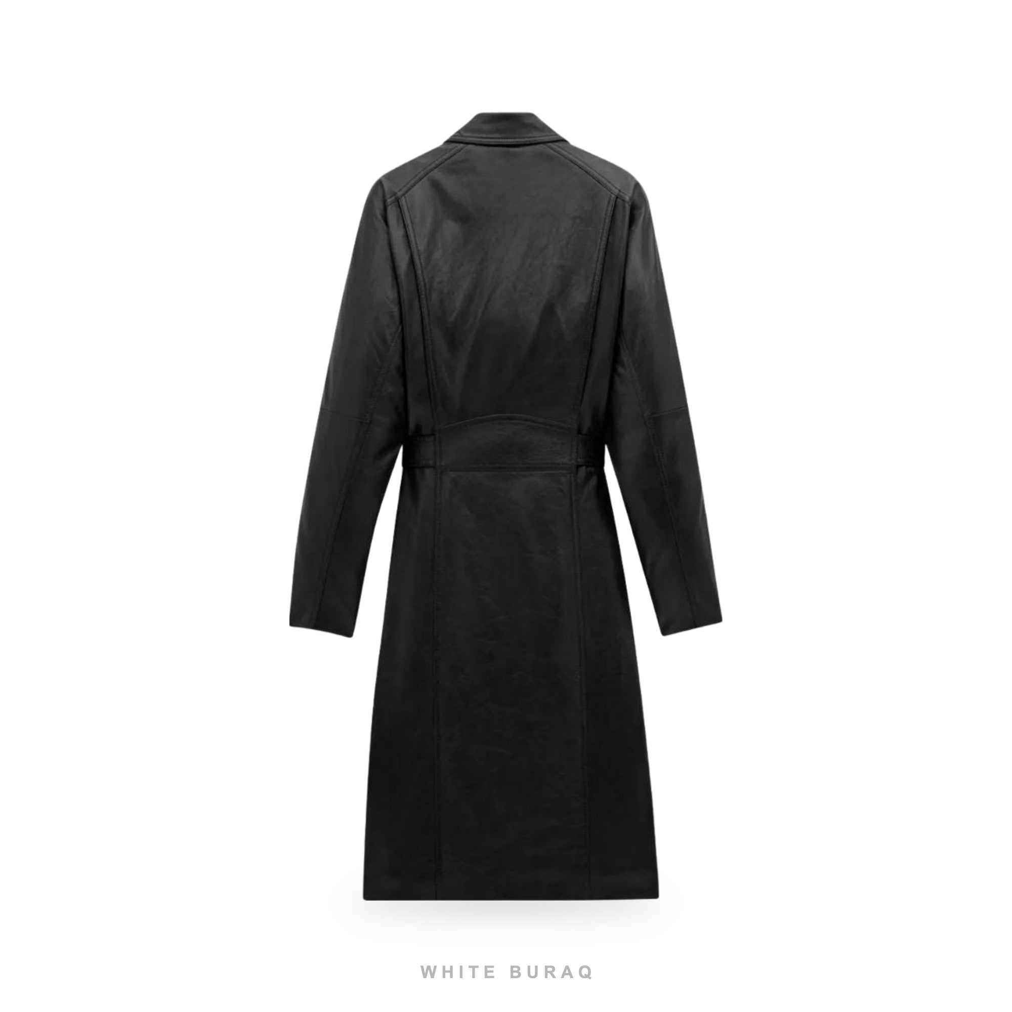 Women's Black Sheepskin Belted Biker Trench Coat – view 4