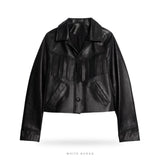 Women's Black Leather Fringe Cropped Jacket