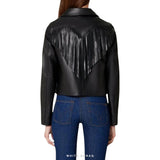 Women's Black Leather Fringe Cropped Jacket – view 2