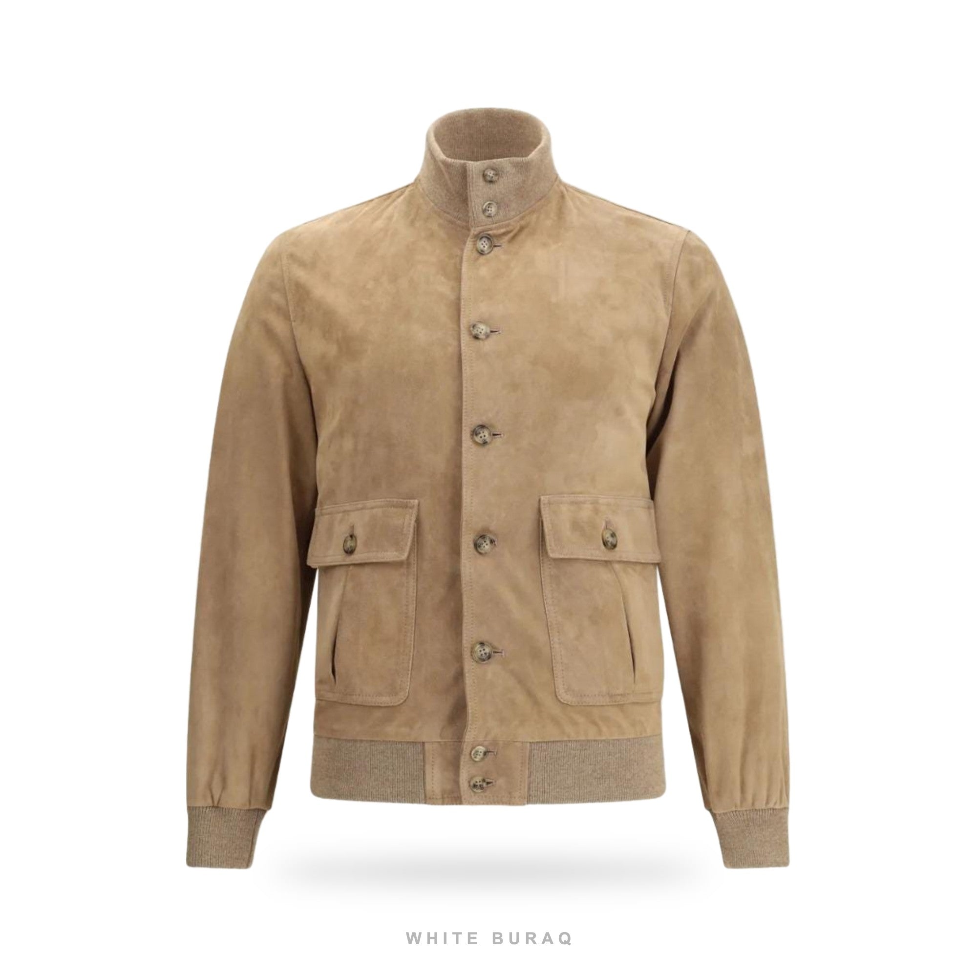 Men's Beige Suede Stand-Collar Bomber