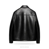 Men's Black Leather Button-Up Jacket – view 4
