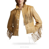 Women's Beige Leather Fringe Western Jacket – view 2